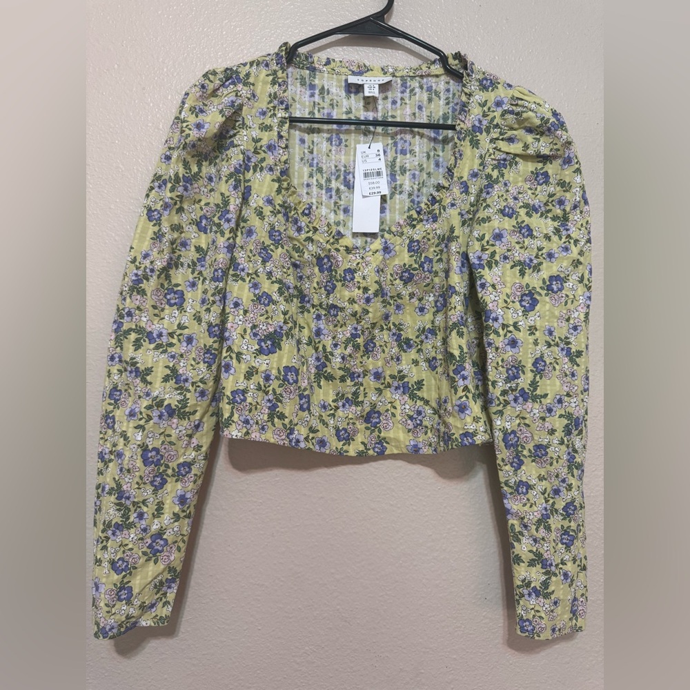 Topshop White Puff Sleeve Crop Blouse
